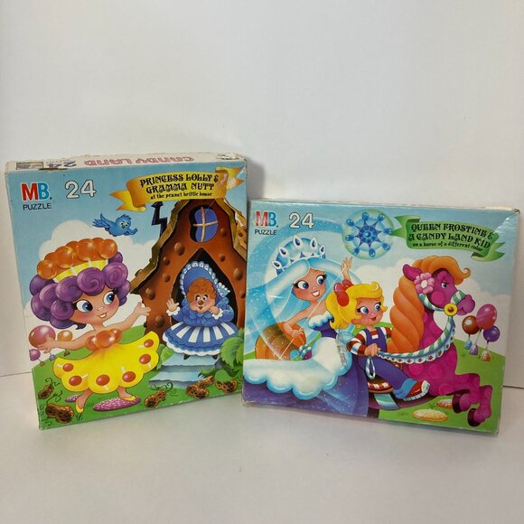 Vintage Candy Land Puzzle Lot of 2 Milton Bradly 24 Piece 1990 Complete 12.5x15 - Picture 1 of 9